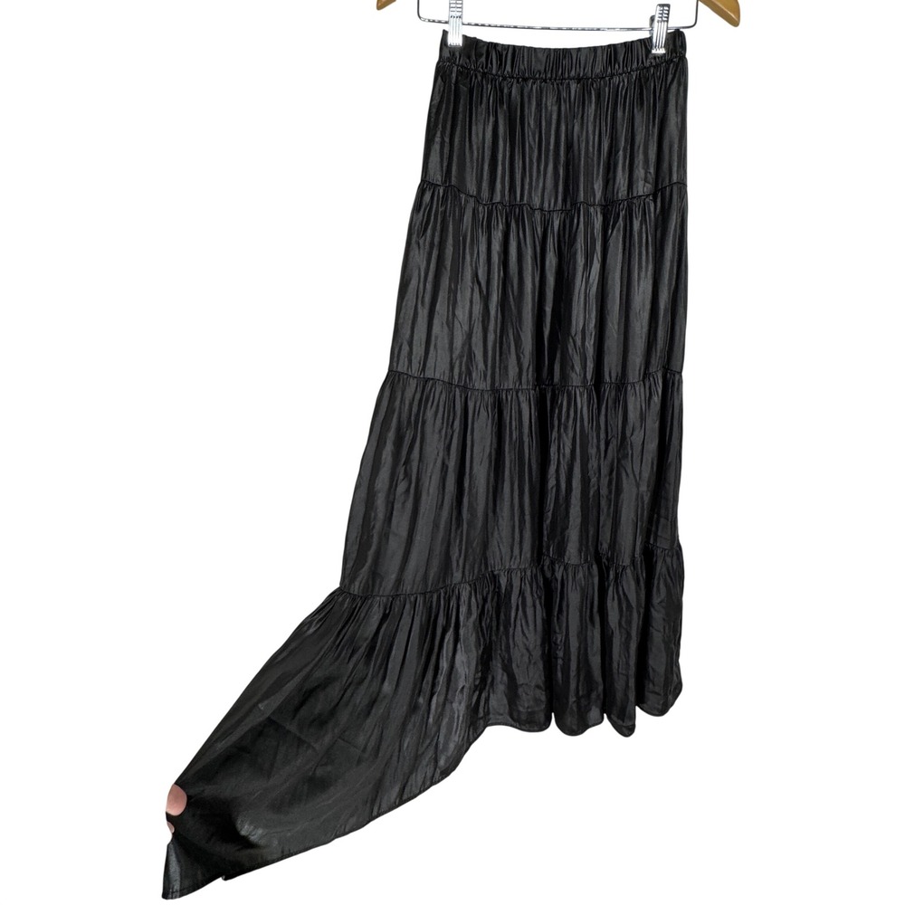 Philosophy Black Satin Tiered Maxi Skirt Size XS Pull On Whimsigoth Fairy Grunge
